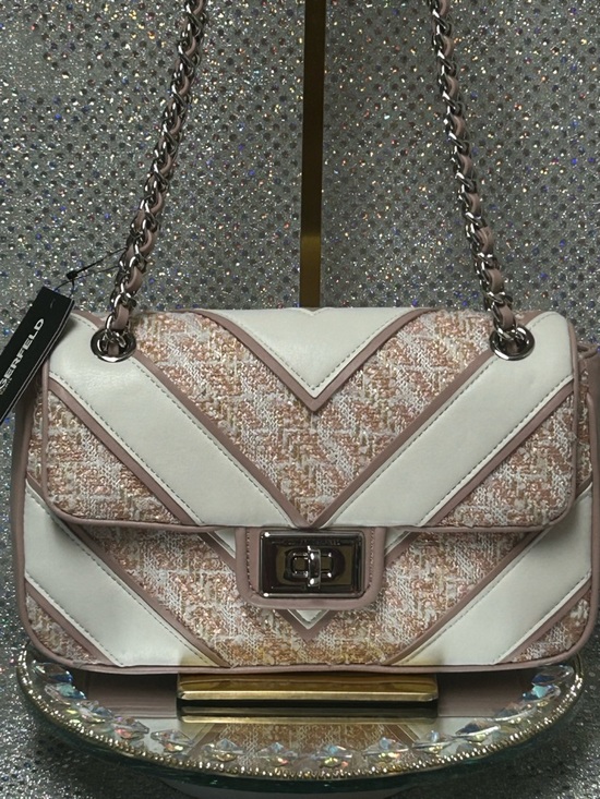 Karl Lagerfeld Handbags - Karl Lagerfeld Blush Pink and White Tweed Chain Shoulder Bag